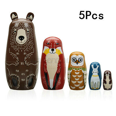 5pcs Russian Hand Painted Stacking Doll Matryoshka Wooden Nesting Dolls Gift