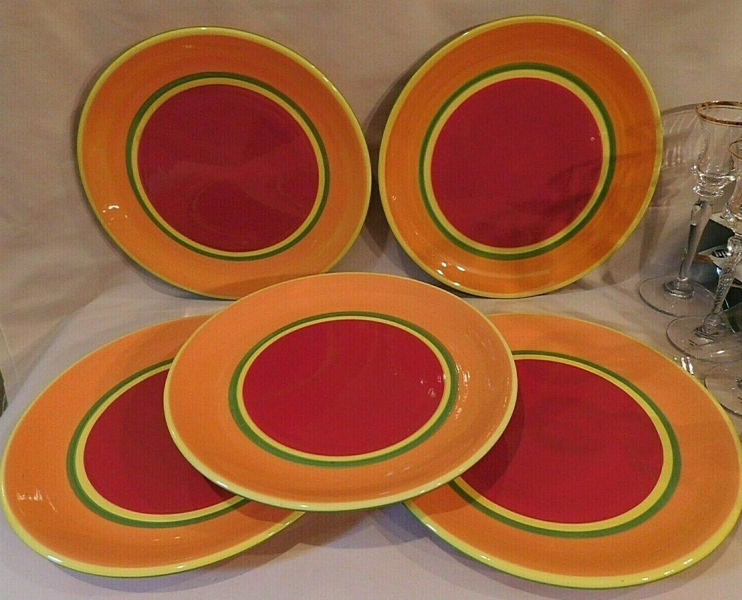 (5) Dansk Caribe Aruba 10 5/8" Dinner Plates Hand Painted