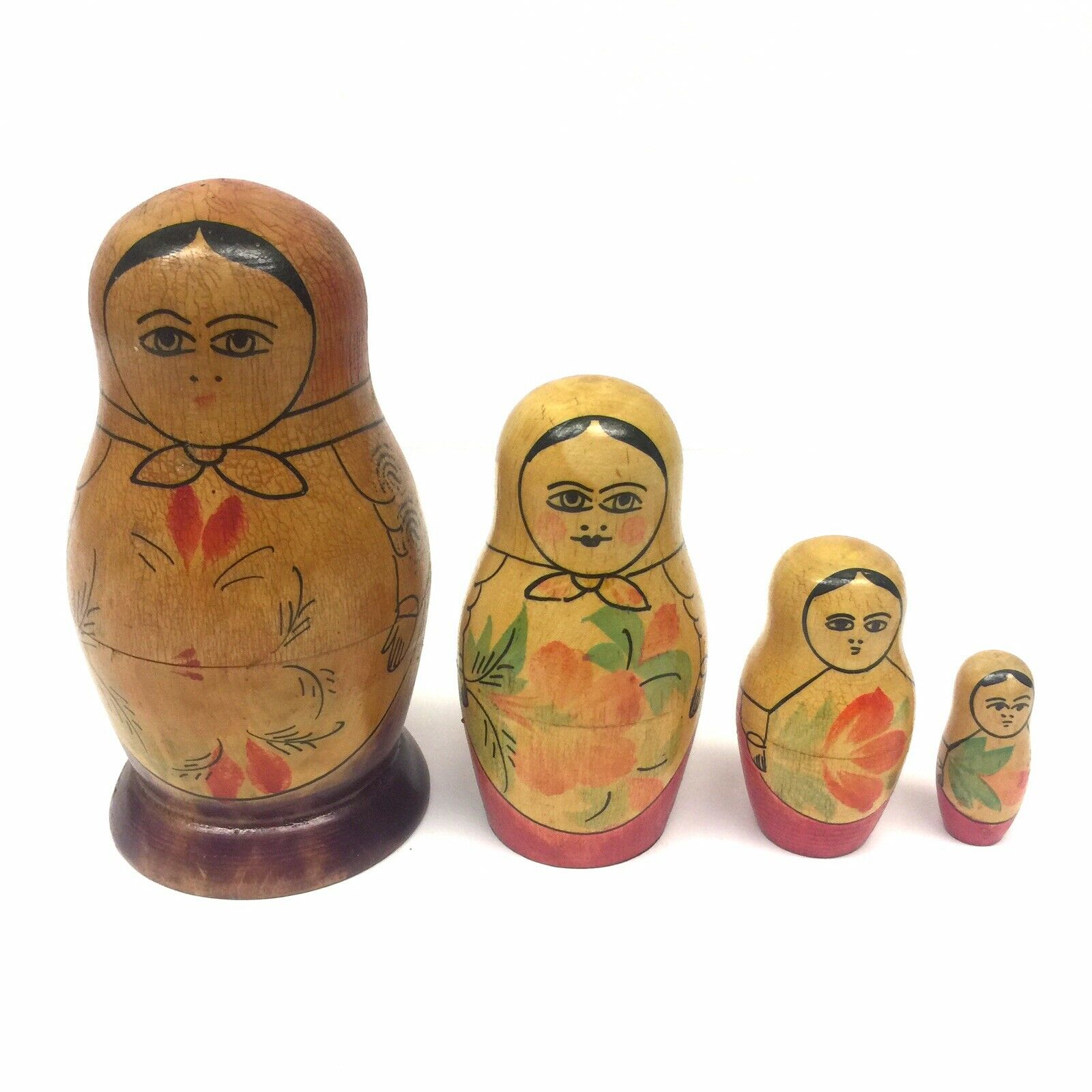 Ussr Russian Babushka Matryoshka Nesting Dolls 4 Piece Vintage 80’s