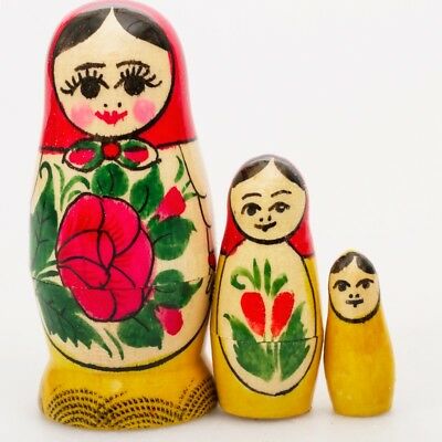 Russian Semenov Nesting Dolls Matryoshka Set 3 Pcs. Hand Painted In Russia 2.5''