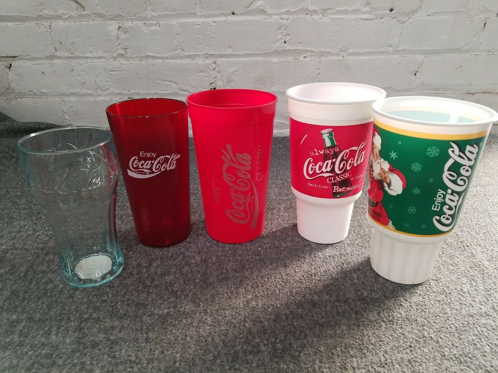 Coke Coca Cola Plastic Cup Lot Of 5 Red Enjoy Classic Santa