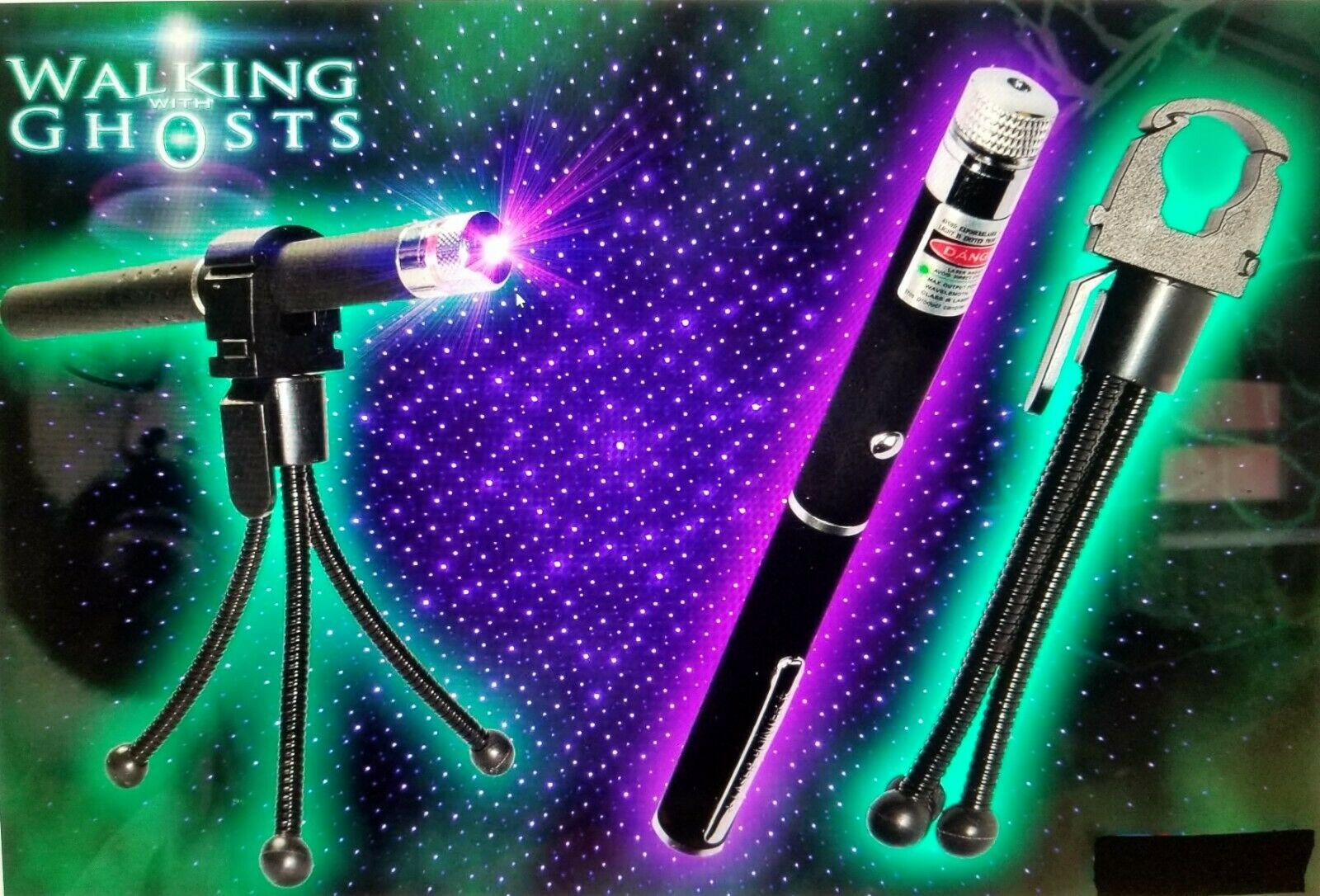 3 Pc Paranormal Equipment Purple(uv) Laser Grid Pen With 5" Tripod And Holder