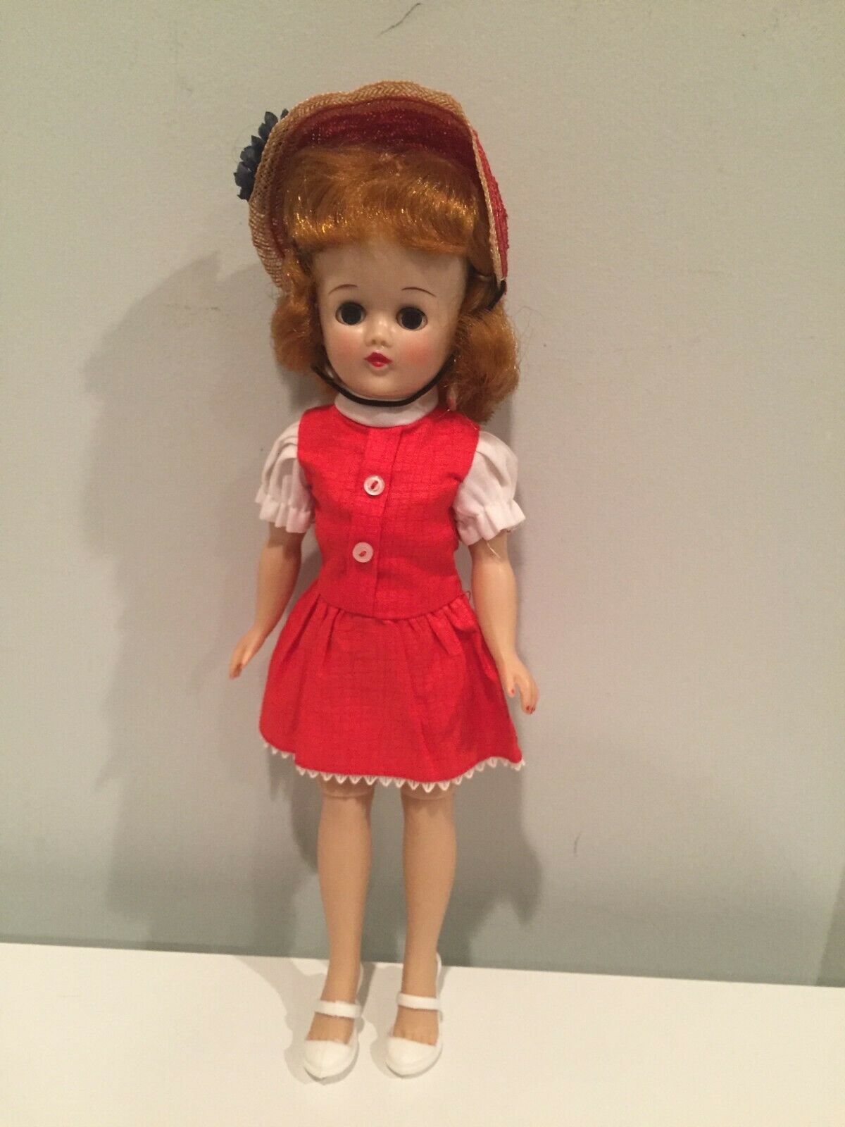 1957 Vogue Jill Doll Bendable Legs Red & White Dress With Hat