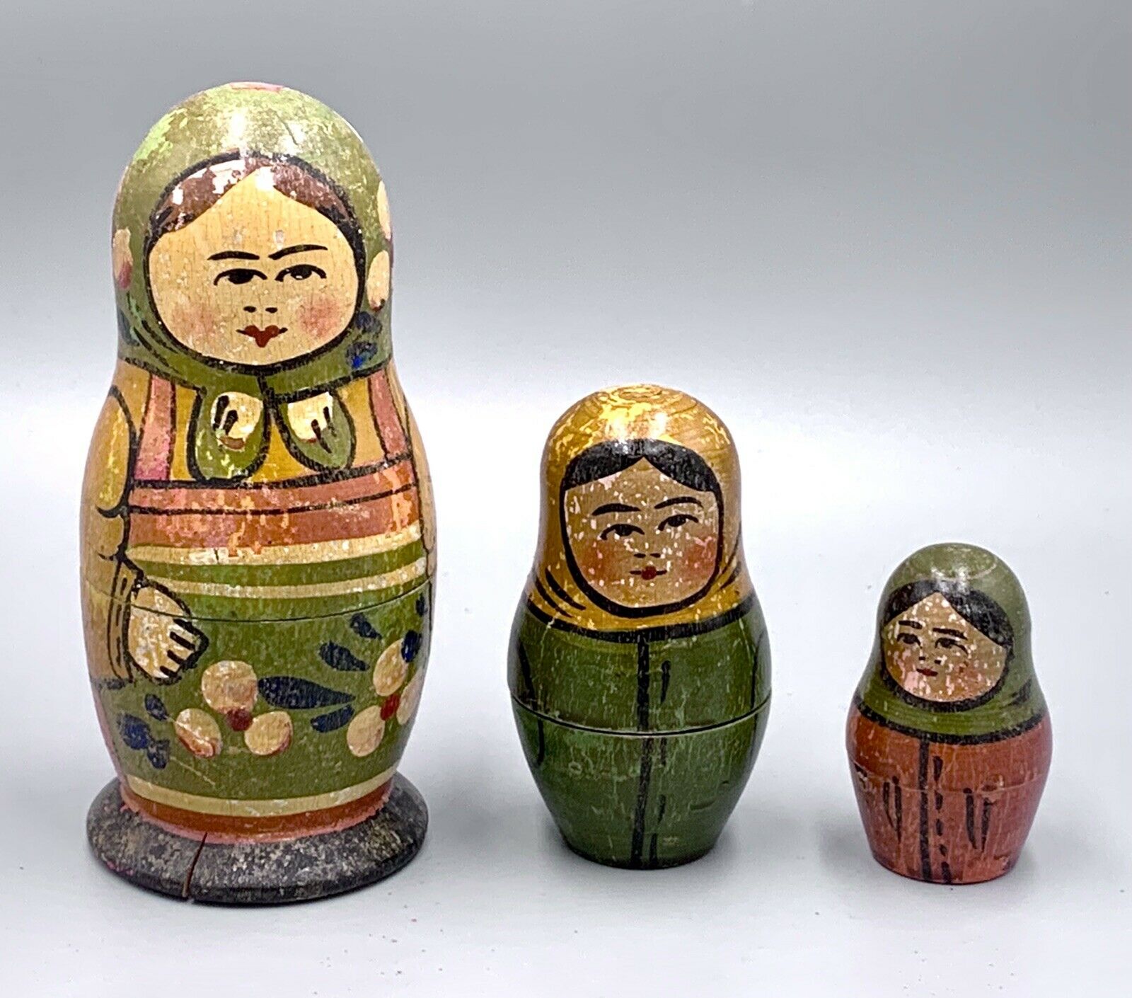 Unique Rare Vintage Russian Nesting Dolls 3 Hand Painted, Made In Soviet Union