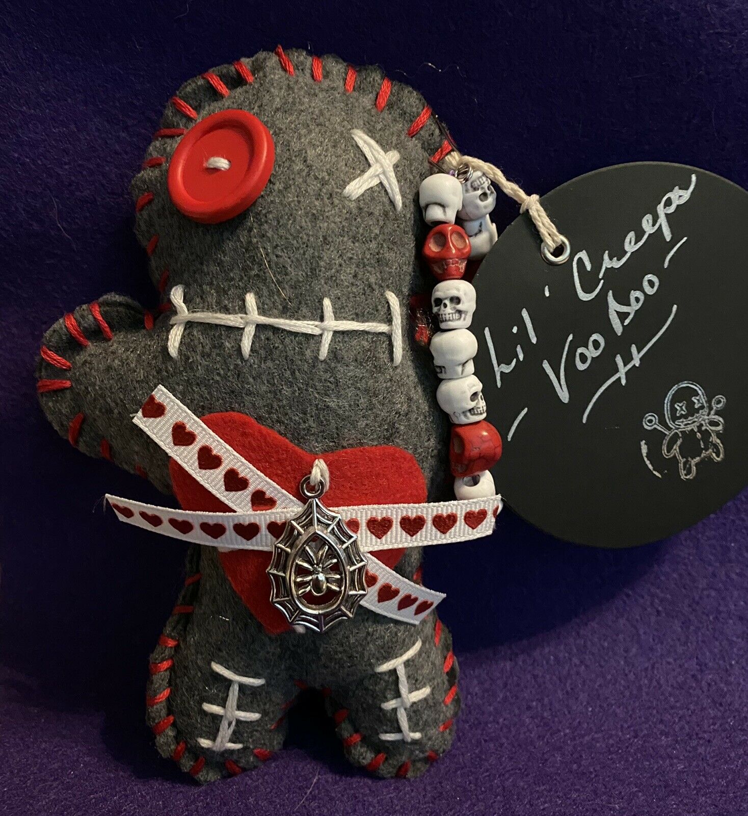 Lil’ Creeps Voodoo Doll & Skull Bracelet 7 In Haunted Wicken Poppet Witchcraft