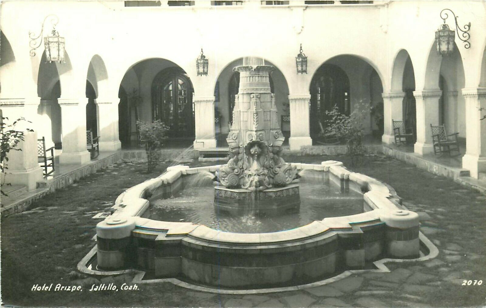 Real Photo Mexico N196 Hotel Arizpo Saltillo Interior Courtyard Fountain