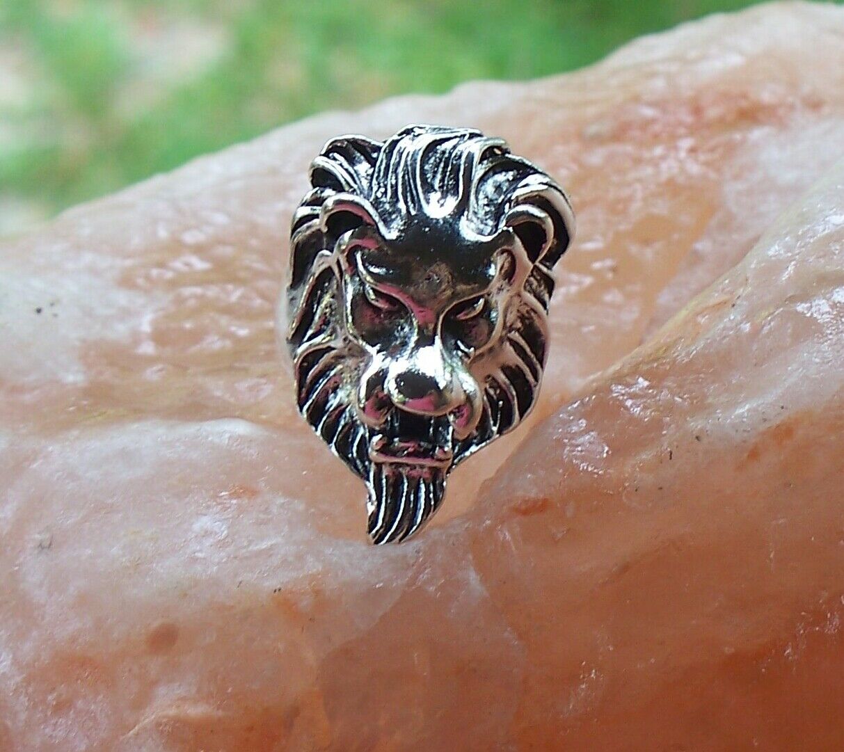 Enchanted Silver Tone Awesome Lions Head Ring Size 8 Powerful King Marid Djinn