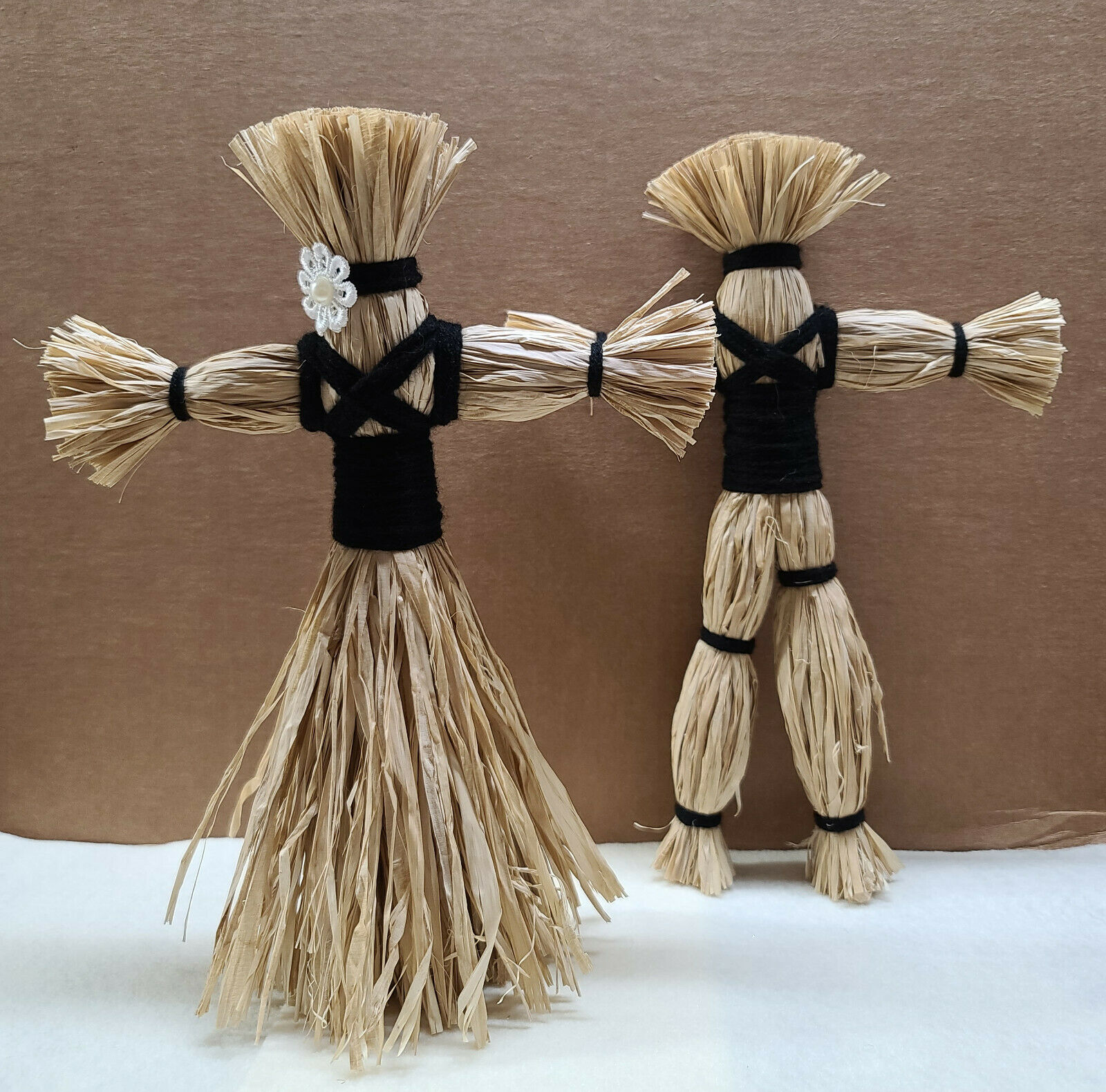 He & She Handmade Straw Voodoo Doll With Pins 12 In Tall