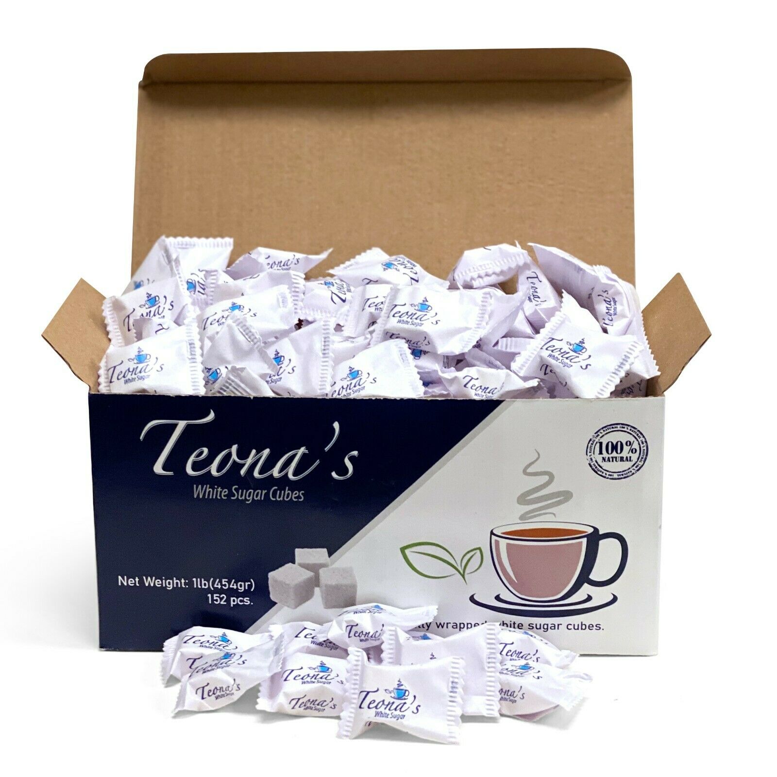 Teona's White Sugar, Individually Wrapped White Sugar Cubes, (152 Cubes)